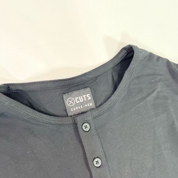 Cuts Clothing Henley Shirt Large Mens Black Pyca Pro Curve Hem Long Sleeve - Picture 3 of 10